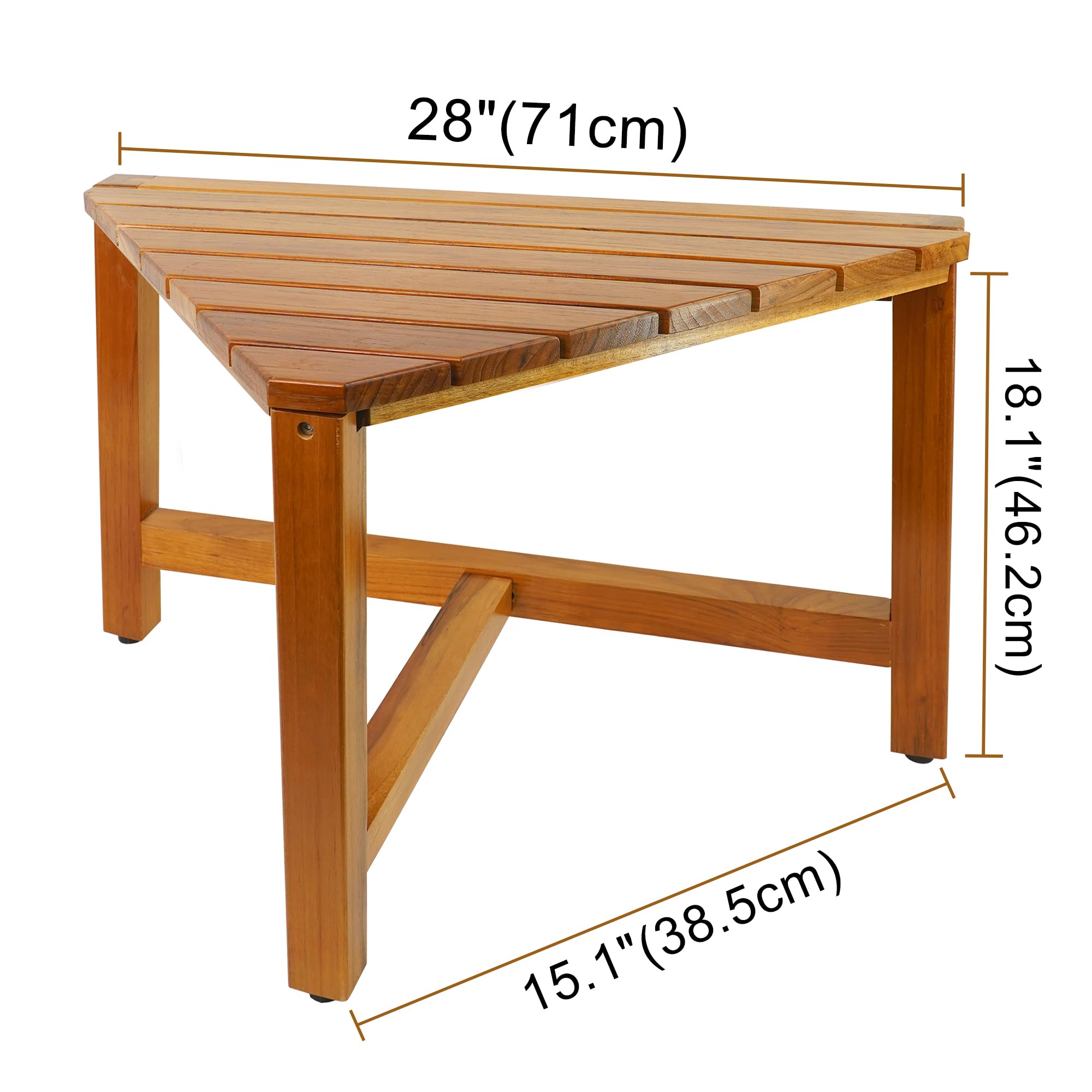 VaeFae Teak Dusche Eckbank Holz Fußstütze Duschbank für Rasieren Nagelpflege & Aufbewahrung Teakholz Braun Platzsparend Eckhocker
