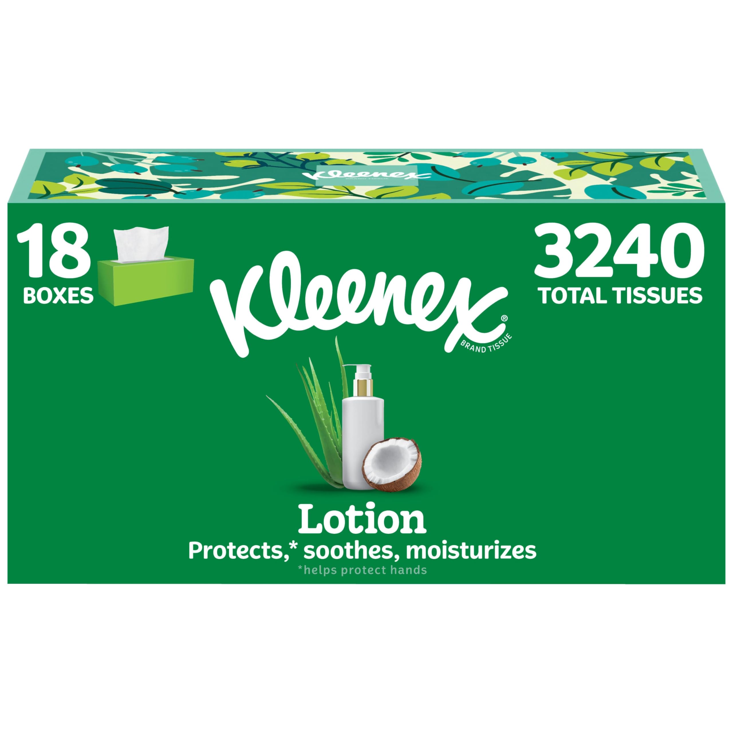 Kleenex Lotion Facial Tissues, 18 Flat Boxes, 180 Tissues per Box
