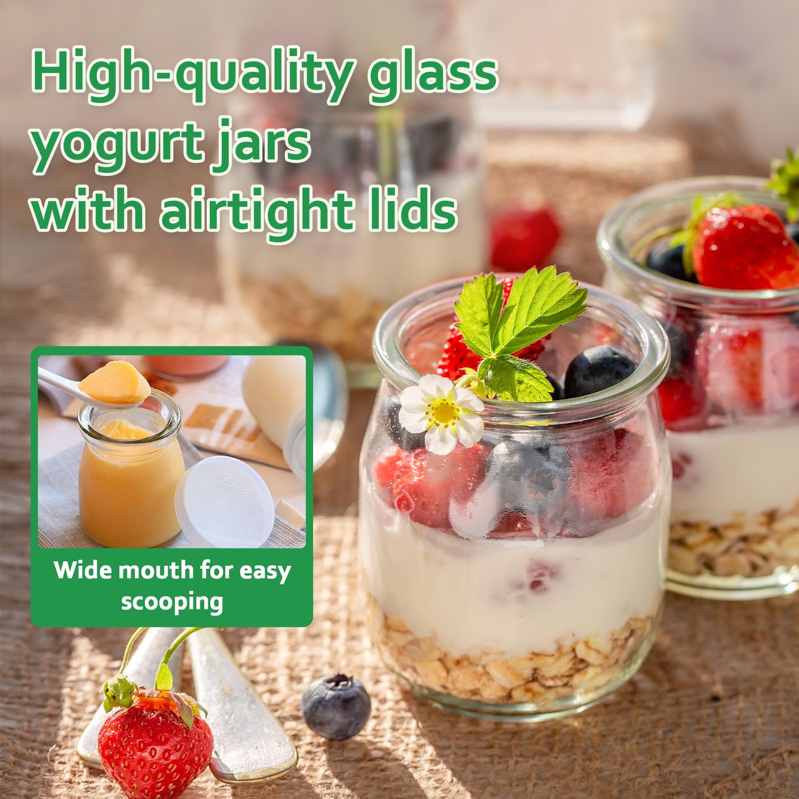 200 ml Vasetti per Yogurt con Coperchio, Confezione da 12 Bicchieri da Dessert Trasparenti In Vetro, Barattoli da Dessert con Coperchio per Gelatina, Miele, Mousse, Cereali, Dessert