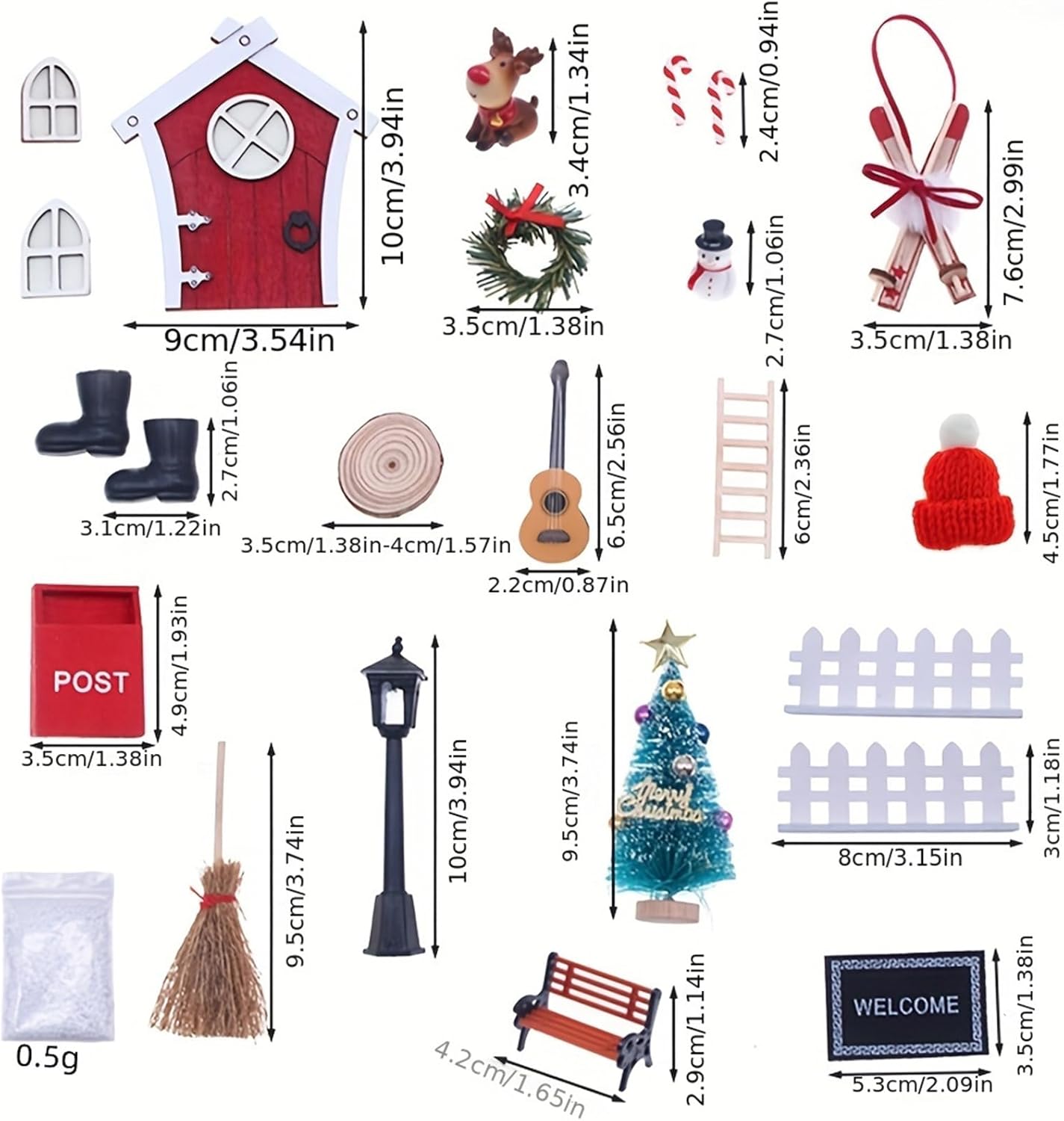 ドールハウス ルミナスエルフドア クリスマスデコレーションセット、19ピース クリスマスミニチュアエルフドアセット、DIYシューティ