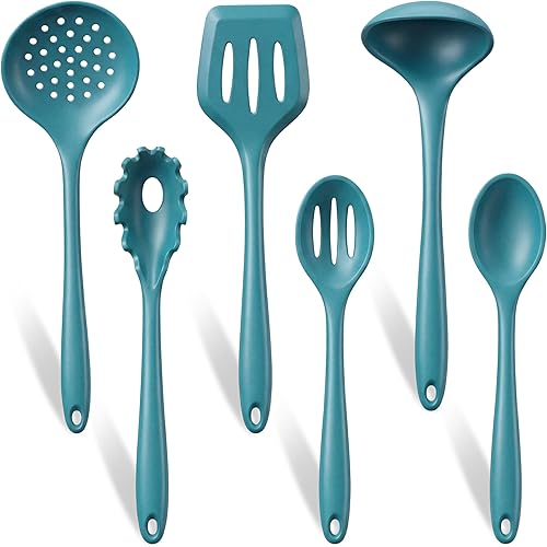 Miniatura 8 de TeamFar Juego de 6 utensilios de cocina de silicona, juego de 6 utensilios de cocina antiadherentes, para cocinar, girar, agitar, mezclar,
