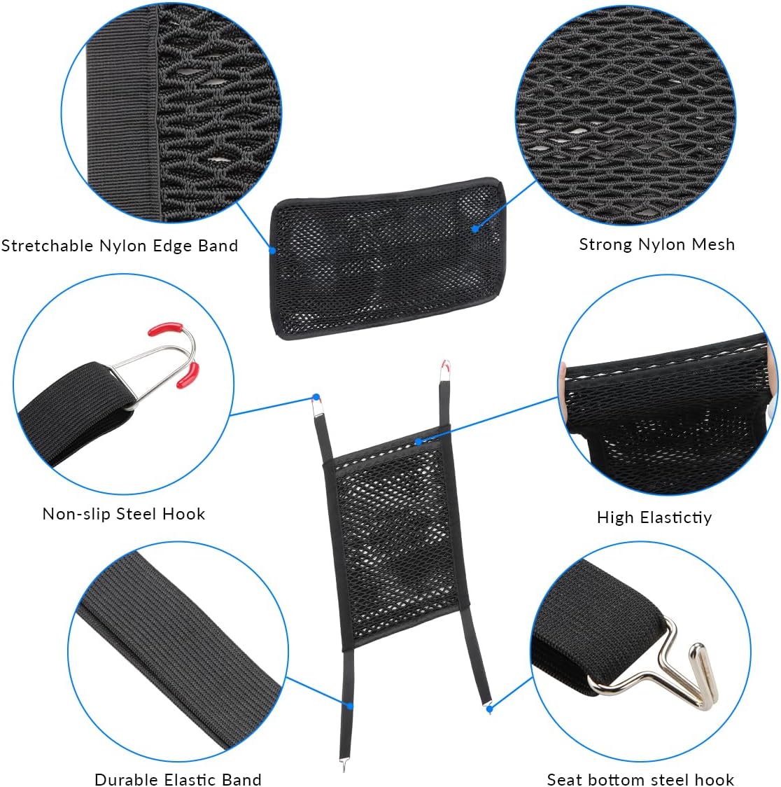 Car Dog Barrier Net Car Mesh Organizer Back Seat Divider for Dog Easy Install 2 Pieces (for Split Seats)