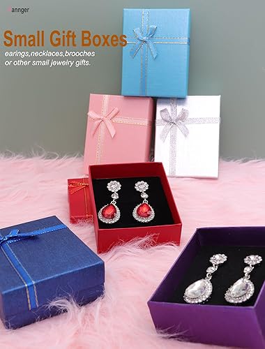 Miniatura 3 de Paquete de 12 cajas de regalo de cartón para joyas, cajas de regalo vacías con tapas y lazos de cinta para exhibir aretes, collares, anillos,