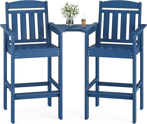 Soohow Juego de 2 sillas Adirondack altas Adirondack de polietileno de alta densidad con bandeja de conexión, silla Adirondack de altura de barra,