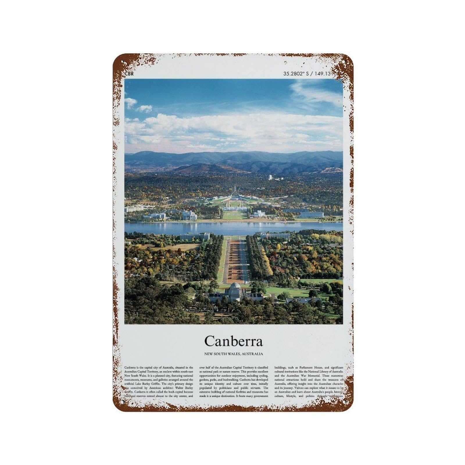 xiaoxiaoshen Canberra New South Wales, Australia City Scenery Wall Decor Art Metal Tin Poster Modern Home Decor Art Home Bar Shop Decorations Vintage Sign 30x20cm