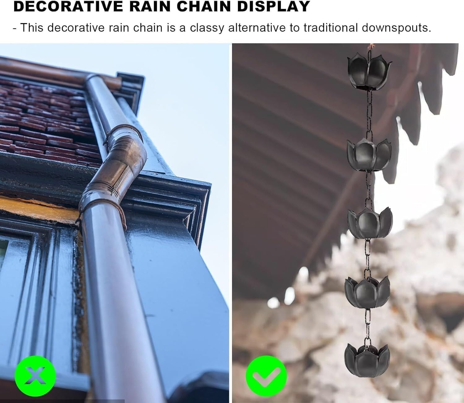 Rainwater Management Rain Chain Collector Plastic Rain Chain Outdoor Decoration Rainwater Collector for Apartment Balcony, Temple Garden Rain Catcher for Drain Gutters Garden Rain Chains