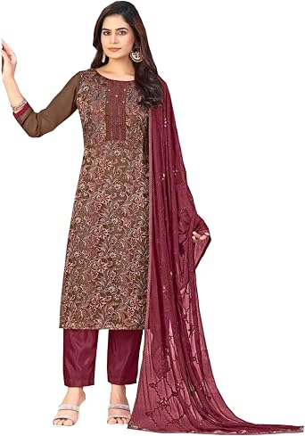 Womens Wear Georgette Braso Salwar Kameez - Mirror Work, Chiffon Embroidered Dupatta Ethnic Suit Dress
