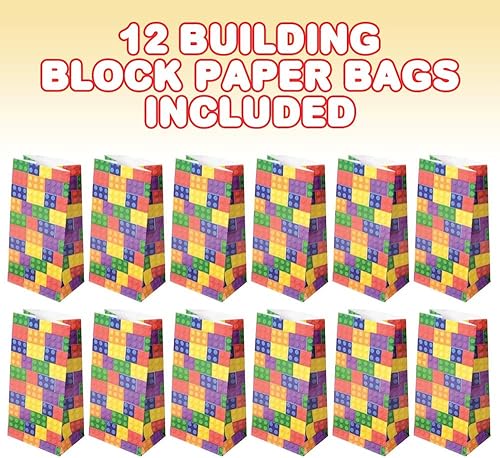 Miniatura 2 de ArtCreativity Bolsas de papel de bloque de construcción para fiestas, paquete de 12 bolsas de regalo divertidas con temas, envoltorios de regalo