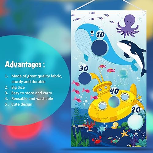 Miniatura 5 de Blulu Cartel de juegos de lanzamiento de animales del océano con 4 bolsas de frijoles, juego de lanzamiento, para interiores y exteriores, delfín,
