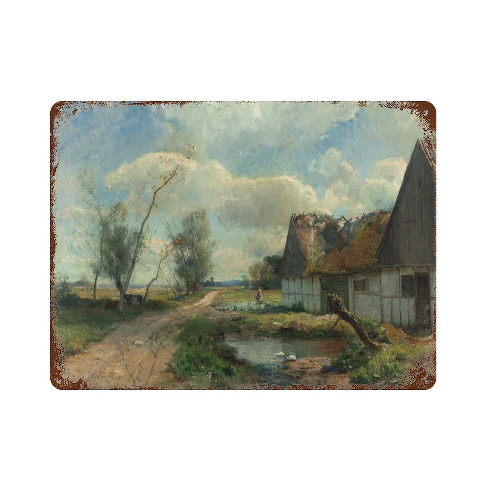 xiaoxiaoshen European Countryside Scene Oil Painting Wall Decor Art Metal Tin Poster Modern Home Decor Art Home Bar Shop Decorations Vintage Sign 30x40cm