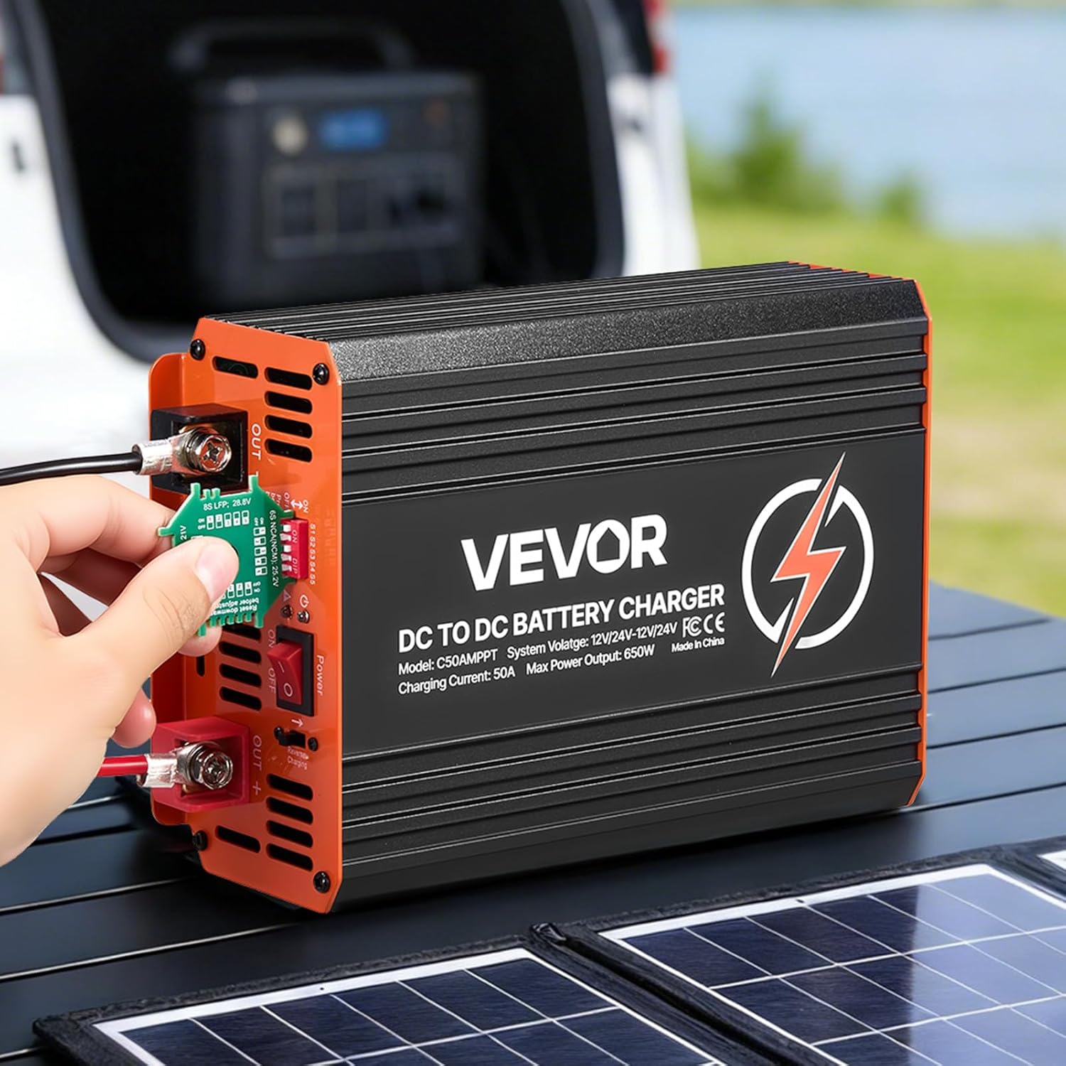 VEVOR DC to DC Charger with MPPT, 650W, 50A On-Board Battery Charger, Solar Panel/Alternator Dual Input, Smart Multi-Stage Charging for LiFePO4 Lead-Acid Batteries, 12V/24V-12V/24V, for RV Home Backup