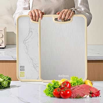 16.5"11.8" Food Grade Titanium Cutting Board Double Sided | Separates raw/cooked foods, Spill-proof & Non-slip, Non-porous Stain-resistant Easy clean, Scratch & Rust proof, Hangable.