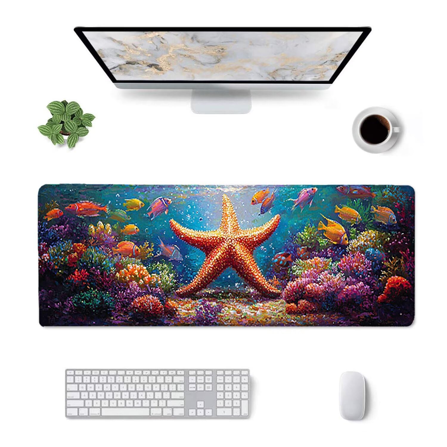 Podkładka pod mysz do gier, 1200 x 500 mm XXL Podkładka pod mysz do gier, duża, antypoślizgowa, wodoodporna, rozszerzona długa klawiatura, akcesoria biurowe, do gier, komputera, komputera (rozgwiazda