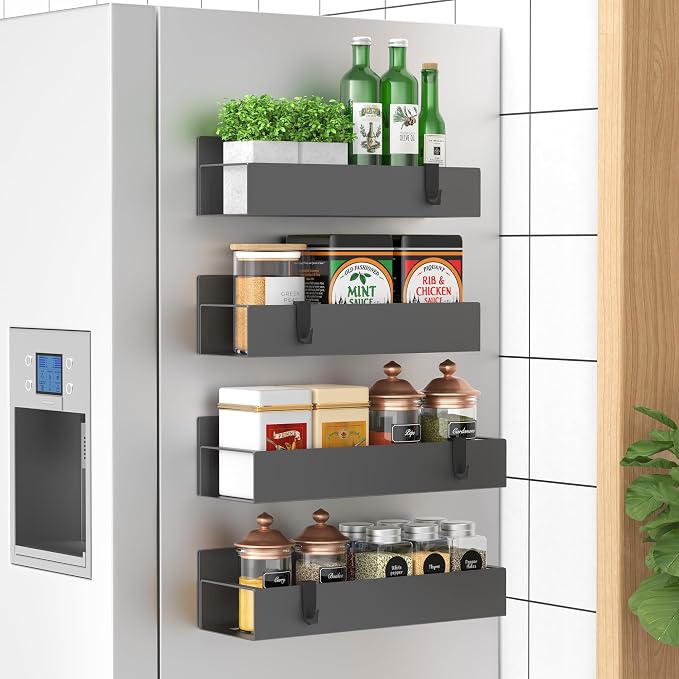 4 Pack Magnetic Spice Storage Rack Organizer for Refrigerator and Oven, Cream White Fridge Organizers and Storage