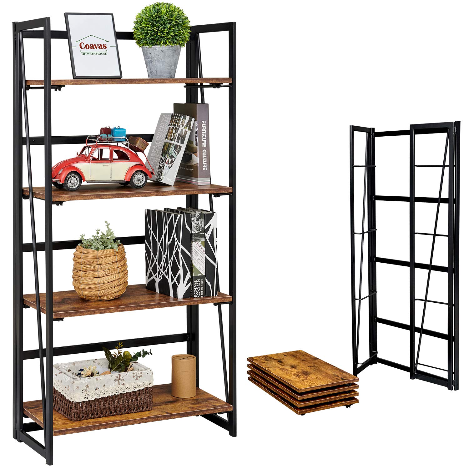 Buy Coavas Folding Bookshelf Home Office Industrial Bookcase No