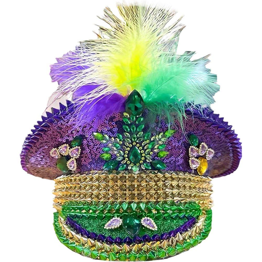 Hrippy Cappello Mardi Gras Berretto Militare Cappelli in Maschera Piuma Costume di Carnevale Cappello Steampunk Sergente Cappello Festival Copricapo