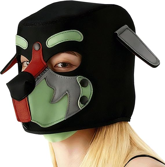 MFMYEE Neoprene Puppy Hood Mask, Neoprene Puppy Face Muzzle, Full Face Dog Hood Mask for Cosplay Halloween, Petplay (Green, Gray, red)