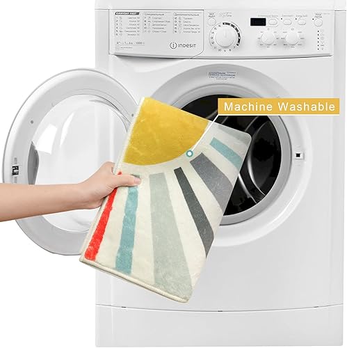 Miniatura 4 de Uphome Alfombra de baño bohemia, moderna, colorida, antideslizante, suave, linda, lavable a máquina, de terciopelo azul, para fregadero, bañera,