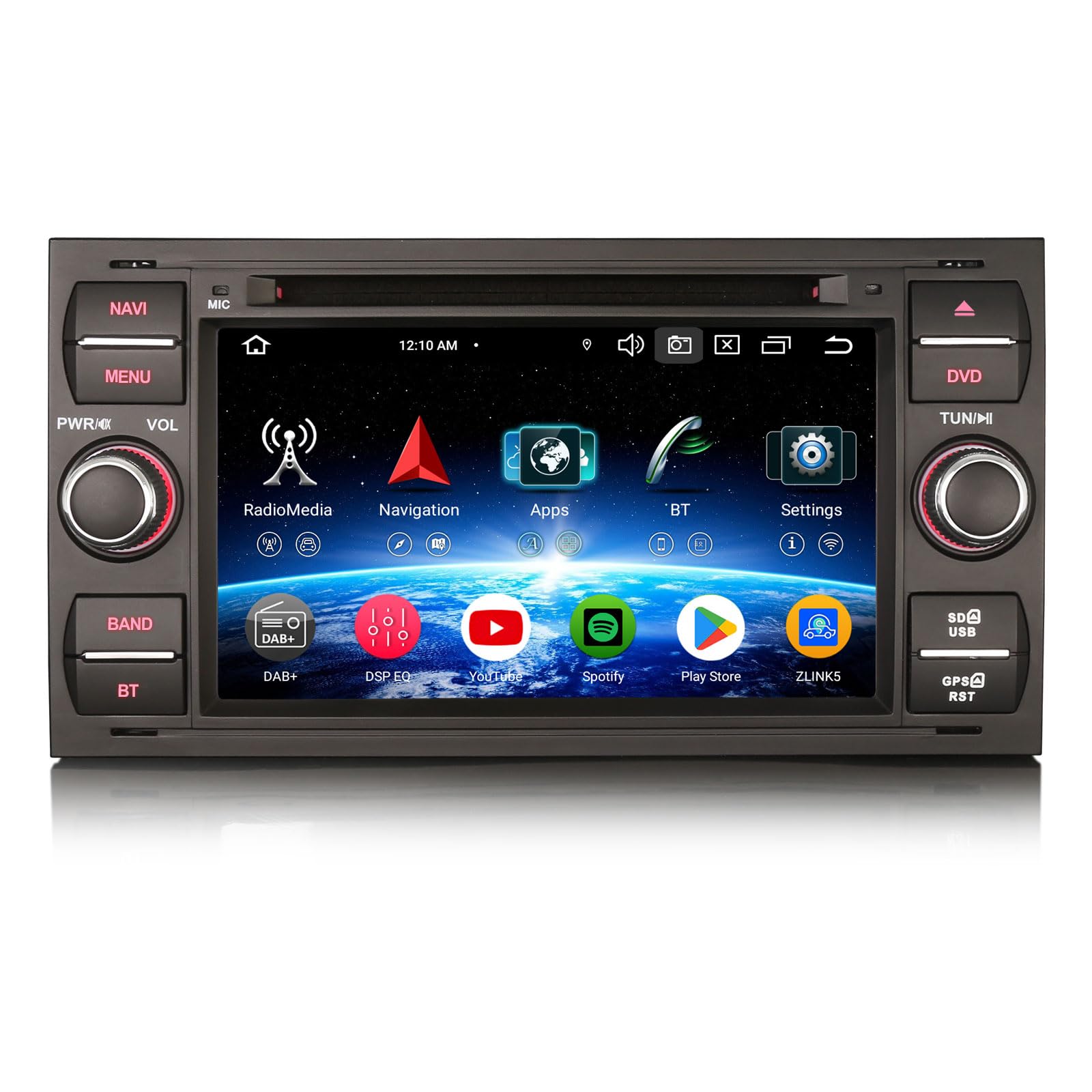Erisin 7 pulgadas 8 Núcleo 4GB+64GB Android 13 Radio Coche Bluetooth GPS Navegación para Ford C-Max S-Max Focus Galaxy Kuga Fiesta Transit, CarPlay Android Auto WiFi DSP DAB+ FM Pantalla táctil CD DVD