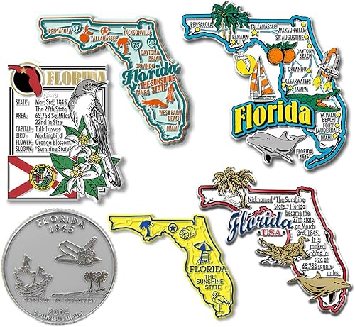 Classic Magnets - Juego de imanes de seis piezas de Florida con 6 diseños únicos, recuerdos coleccionables de goma 3D estilo vintage y regalos