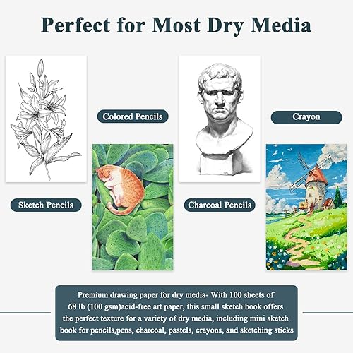 Miniatura 8 de Small Sketchbook 5.5" x 8.5" - 2 Pack Top Spiral Mini Sketch Pad, Small Sketch Book Hard Cover, 100 Sheets Each 68lb/100gsm - Mini Drawing Paper for