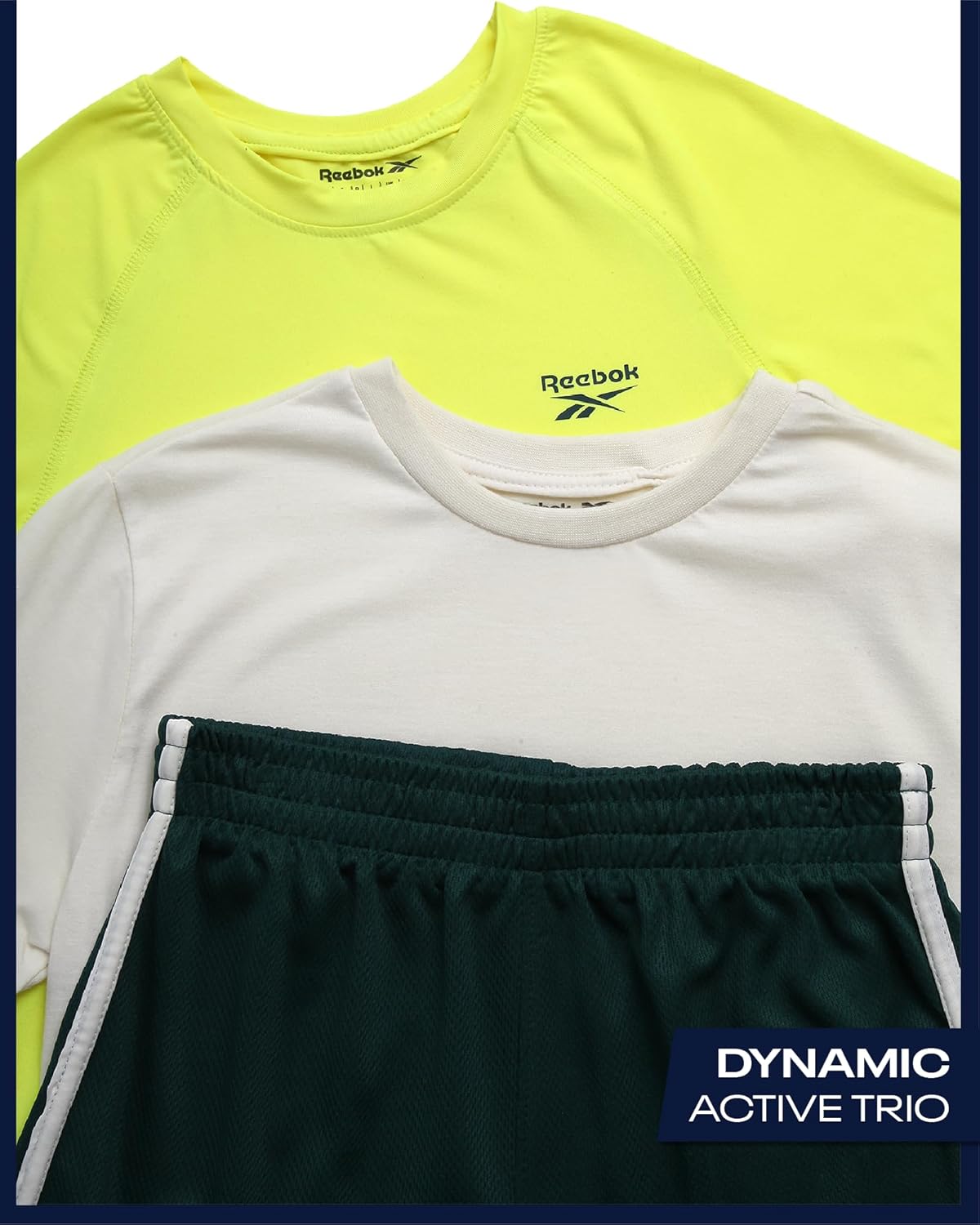 Reebok Boys Athletic Shorts Set - 3 Piece Summer Clothes Outfit with Graphic Tees and Boys Running Shorts for Active Kids Chalk Cream 12 image 4 of 7 B0DSCLL692