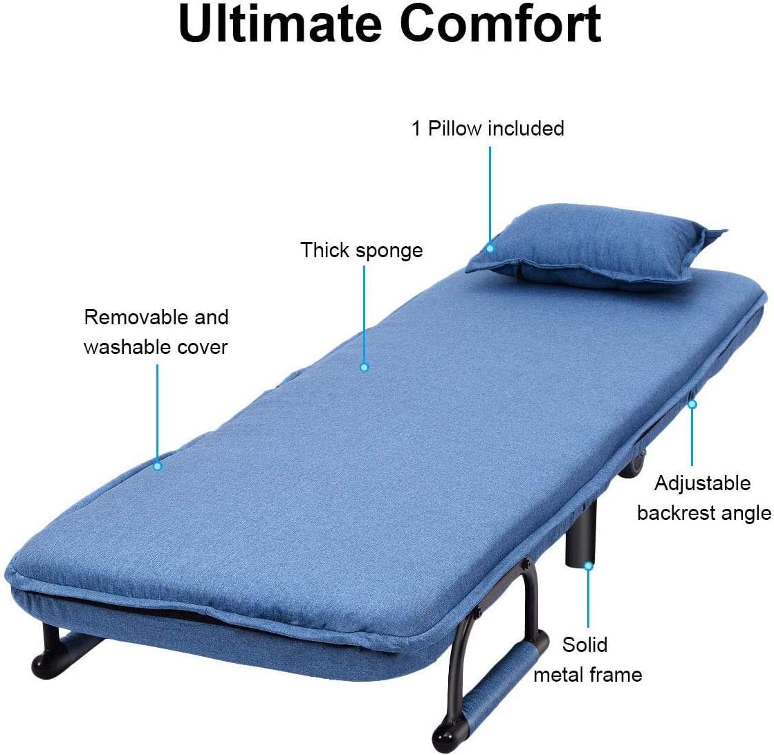 LDAILY Moccha 26.5" Folding Convertible Sofa Bed Arm Chair Sleeper Leisure Recliner Lounge Couch for Living Room, Bedroom, Office (Blue)