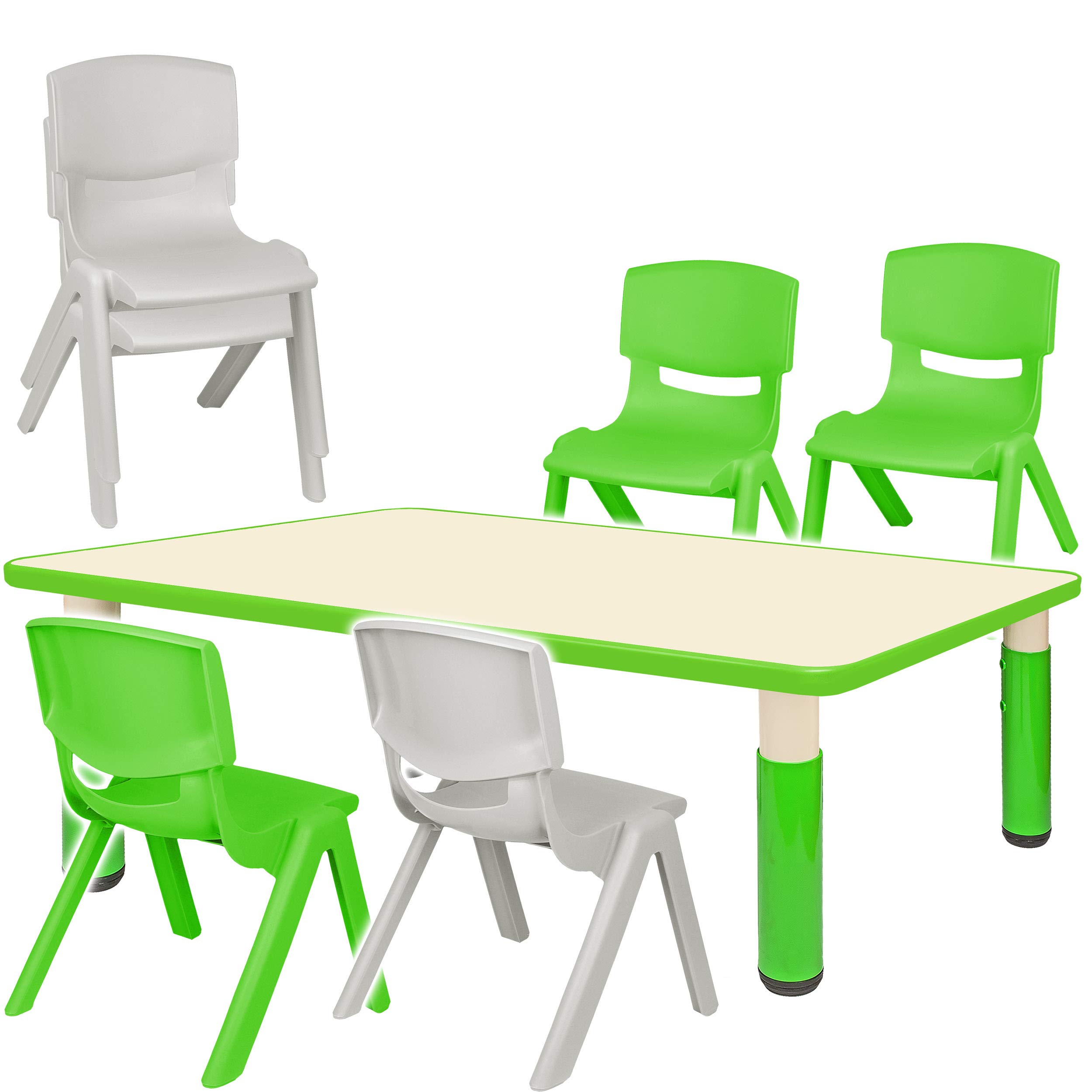 alles-meine.de GmbH Sitzgruppe für Kinder - Tisch + 6 Kinderstühle - Größen & Farbwahl - grün - höhenverstellbar - 1 bis 8 Jahre - Plastik - für INNEN & AUßEN - Kindertisch/Kin..