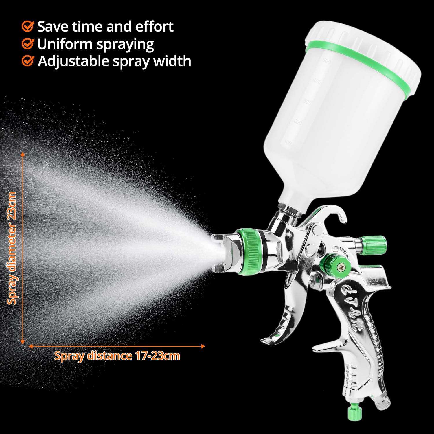 QWORK® HVLP pistola a spruzzo per verniciare kit, pistola spruzzatrice pneumatico con bicchiere di plastica 600 ml e 4 ugelli, per auto, mobili e pareti