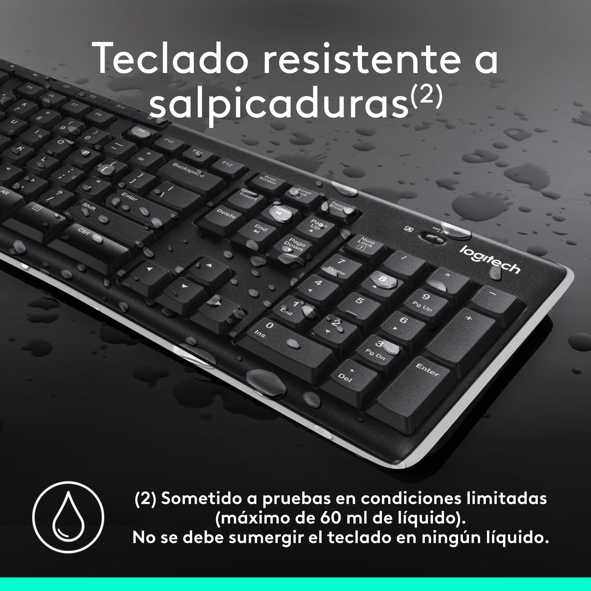 Logitech K270 Teclado Inalámbrico a 2 | Teclado 2,4 GHz para Windows, tamaño completo, 8 teclas multimedia, batería 2 años, QWERTY Español - Negro