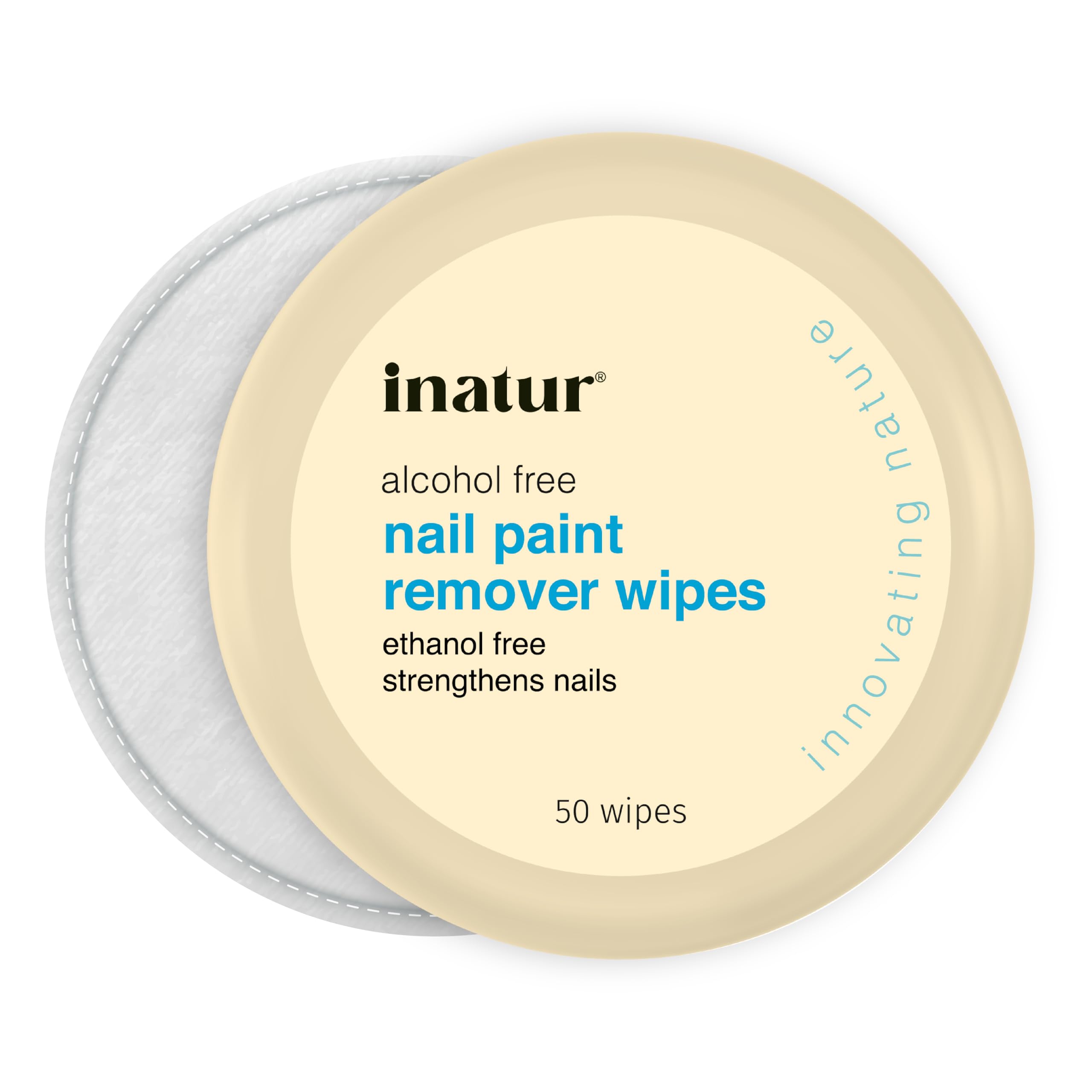 inatur Nail Paint Remover Wipes (50 Wipes) - Ethanol & Alcohol Free, Oil-Based, With Almond Oil & Vitamin E, Strengthens Nails, Nourishes Cuticles, 100% Natural & Vegan Nail Polish Remover, Kids Safe