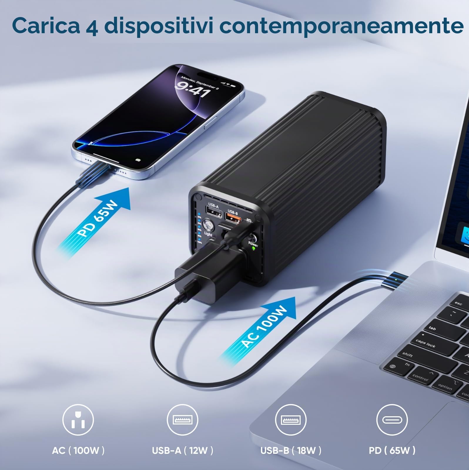Powerstation da 27000 mAh, batteria esterna da 98 wh, con presa AC da 100 W, caricatore portatile con PD 65 W, caricatore da viaggio universale per laptop, MacBook, tablet, cellulare, esterno N22
