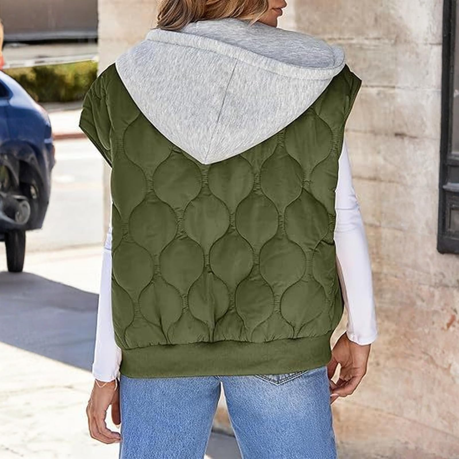 Ärmellose Weste Damen Steppweste Einfarbig Jacke Mit Reissverschluss