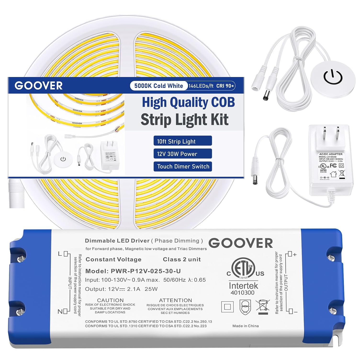 GOOVER 25W Triac Dimmable Driver,Power Supply,AC 120V to DC 12V with