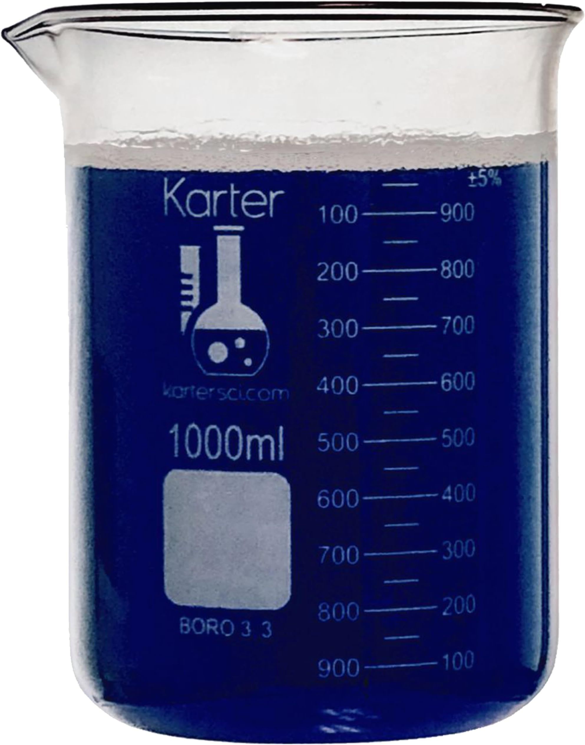 1000ml Beaker, Low Form Griffin, Boro. 3.3 Glass, Double Scale, Graduated, Karter Scientific 213D27 (Single)