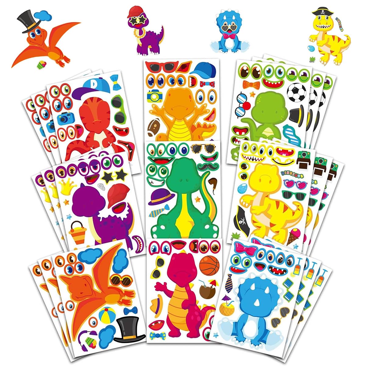 Uqingo 27 Sheets Dinosaur Stickers, Cartoon Cute Make a Face Stickers, Dinosaur Puzzle DIY Art Craft Sticker for Kids Boys and Girls, Waterproof Sticker Birthday Party Gifts Decorations