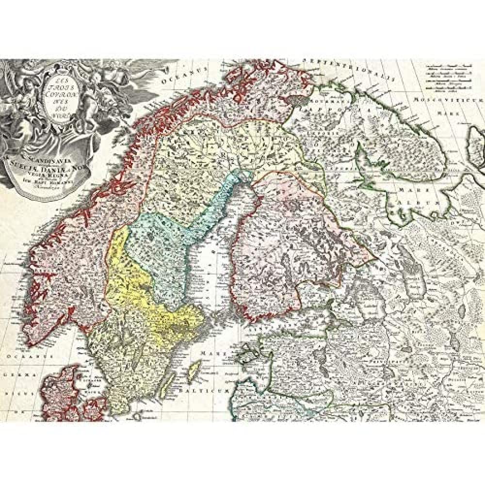 Map Homann 1730 Norway Finland Baltic Denmark Sweden Art Print Canvas Premium Wall Decor Poster Mural