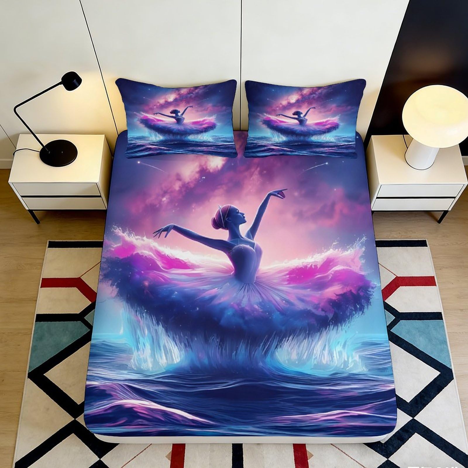 Pnayamiorkfel Style-3 3D Printed Ballerina Fantasy Fitted Sheet Microfiber Soft Bedroom Decor Artistic Mattress Cover Dustproof Washable 90X200x25cm