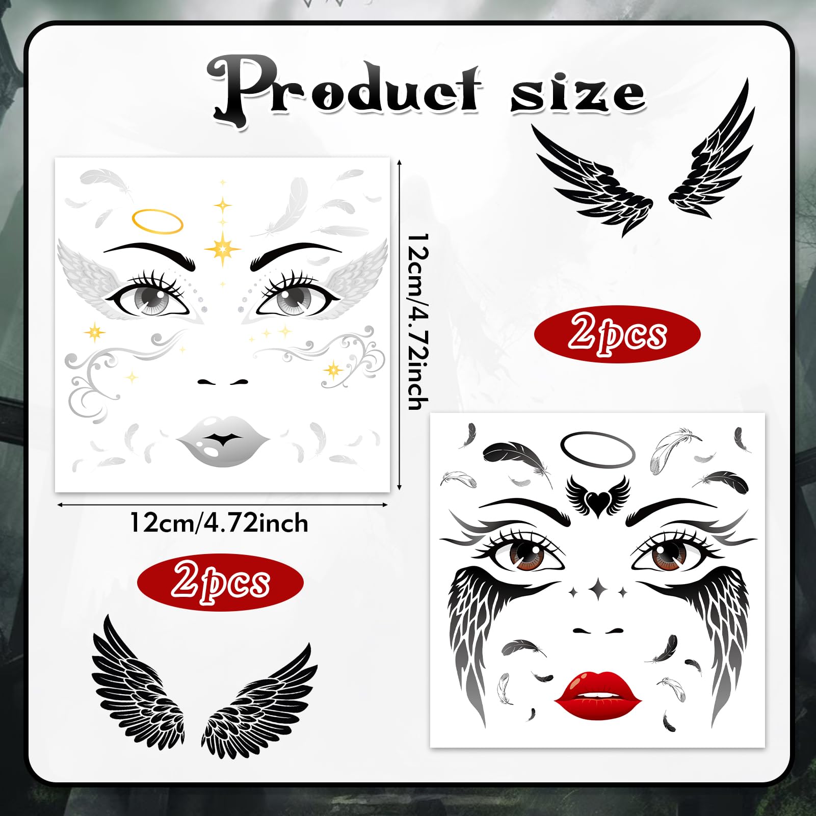HOWAF 4 PCS Halloween Face Tattoos - Image 2