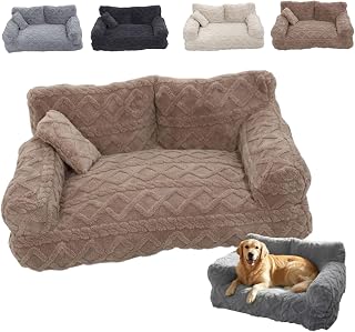 2026 New Plush Calming Pet Sofa Bed, Plush Calming Pet Sofa Bed with Removable Cover, Non-Slip Bottom, for Small Medium Dogs and Indoor Cats (Khaki, Small)