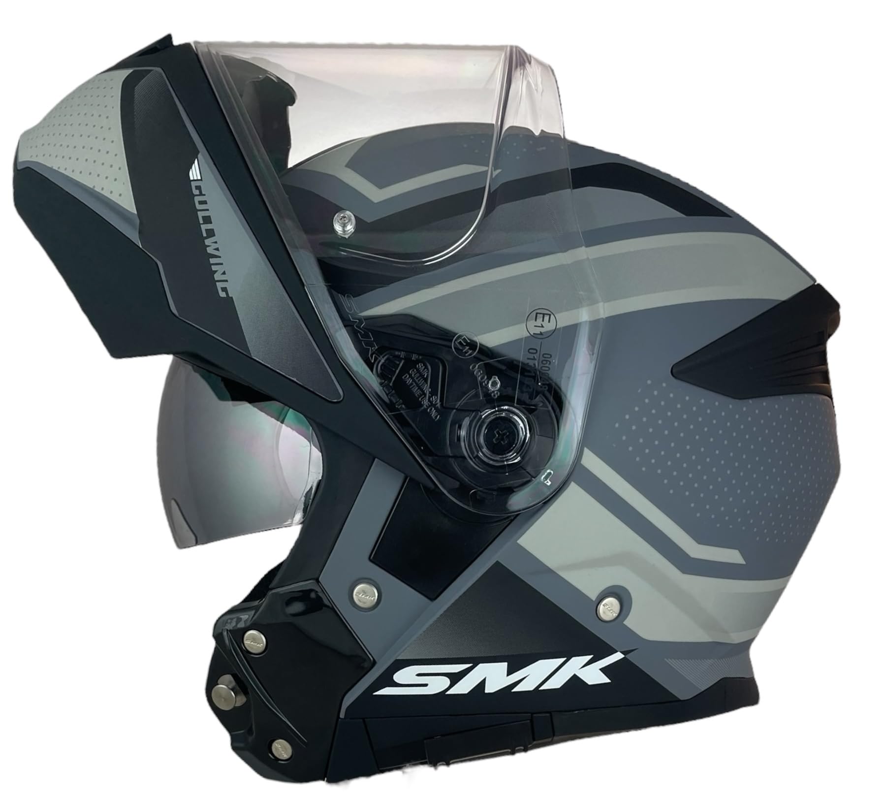 SMK Helmets Casco Modular GULLWING SUPERTOUR Decorado Mate Casco Modular para Motocicleta, Negro y Gris, con Visera Abatible 22.06 (3XL 65/66)