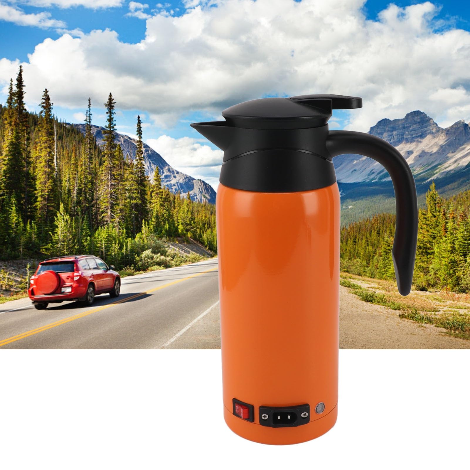 RiToEasysports Hervidor de Agua Eléctrico para Coche, Calentador de Agua de Acero Inoxidable de Ebullición Rápida de 800ml de Doble Voltaje para Negocios de Camiones y Automóviles