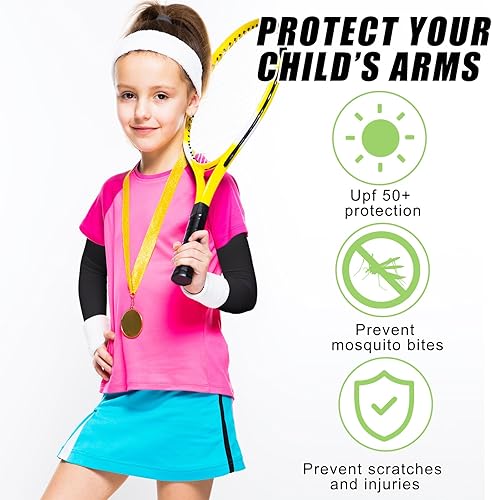 Miniatura 9 de Xuhal 10 pares de mangas de brazo para niños, mangas de compresión para brazos, manga de béisbol, protección solar UV, mangas de enfriamiento