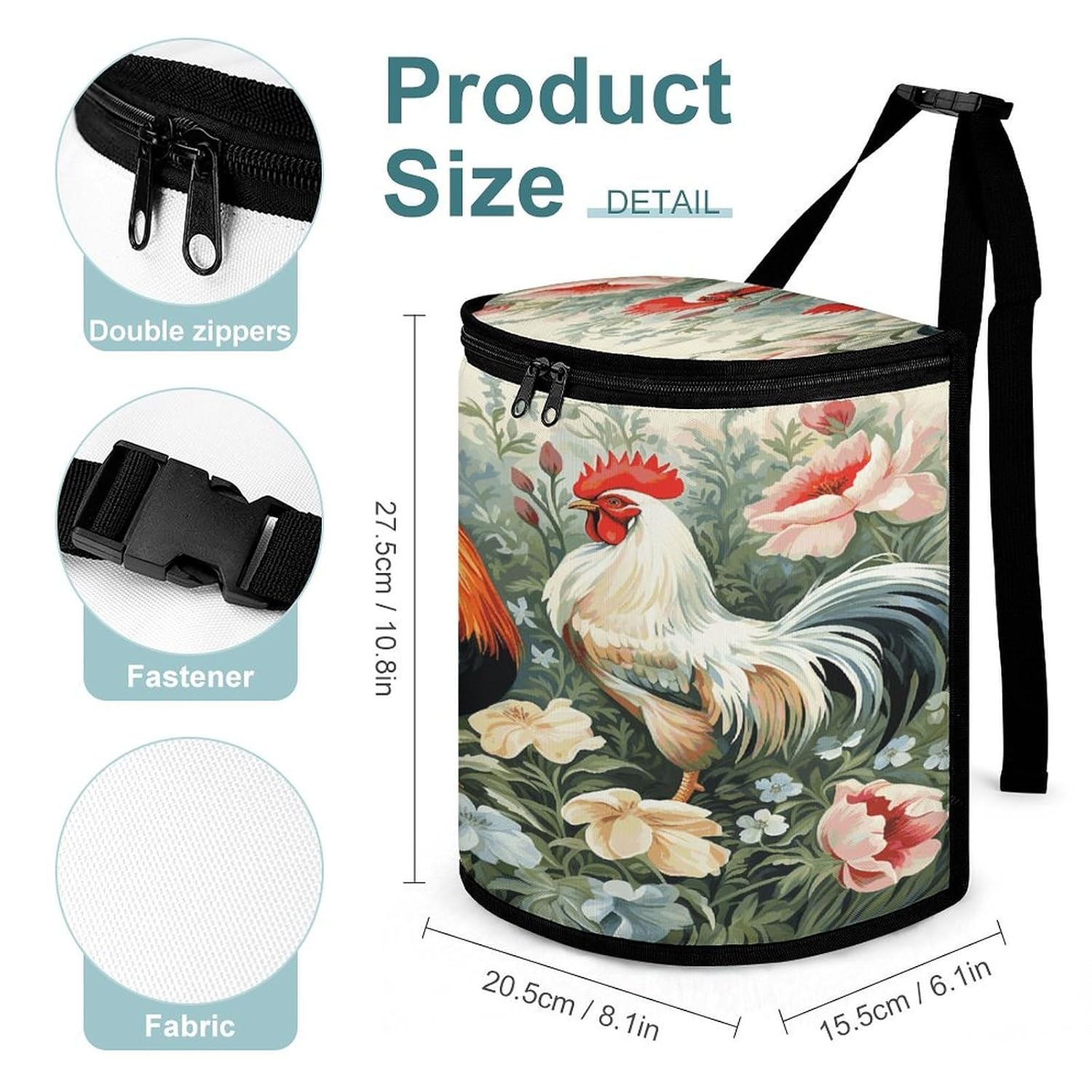 Rooster Car Trash Can with Lid Leak Proof Automotive Garbage Can Large Capacity Vehicle Trash Bin Waterproof Truck Garbage Bag Portable Garbage Bin Multipurpose Car Organizer