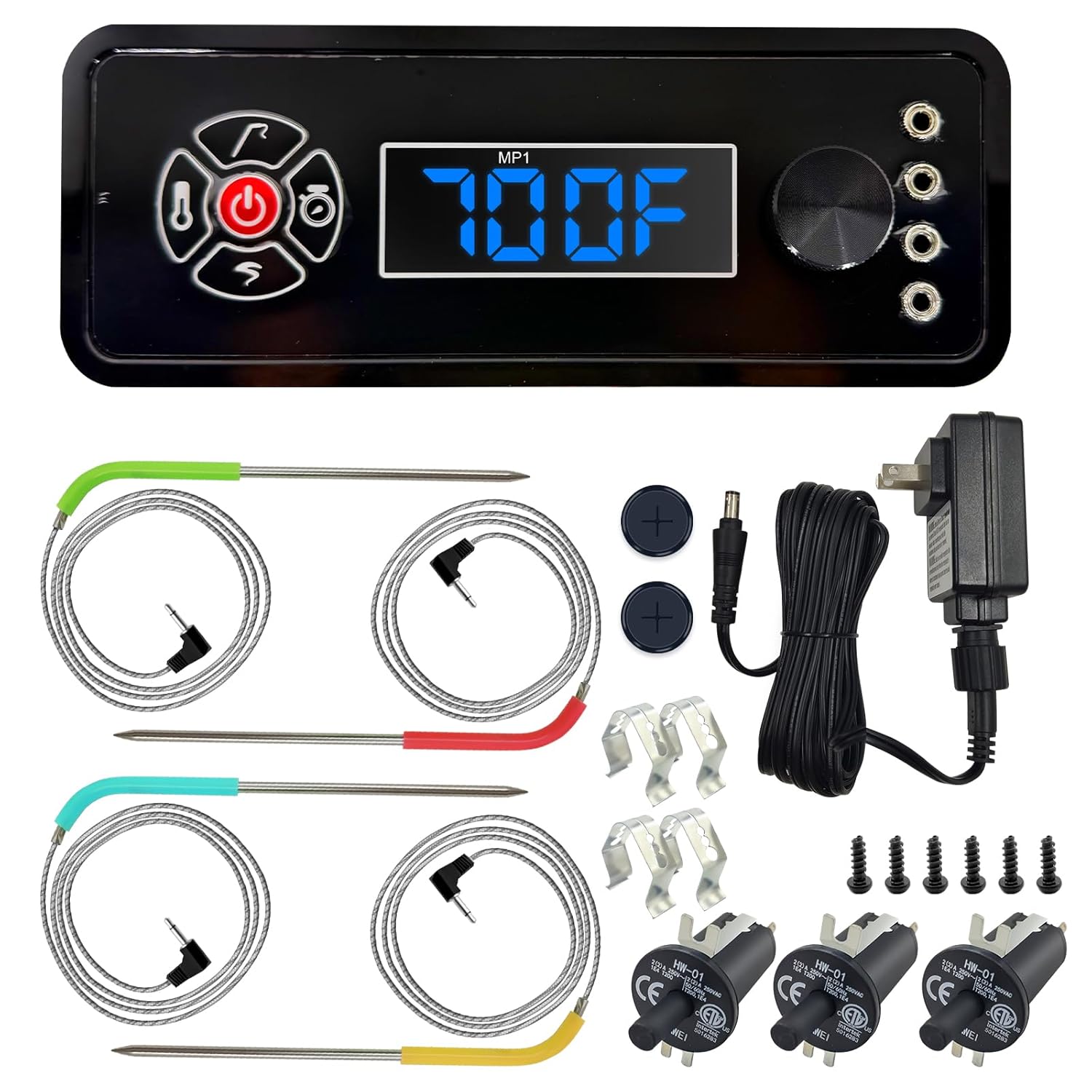 Replacement Non-WiFi Controller Combo Set for Masterbuilt Gravity Series 560/800/1050 Digital Charcoal Grill + Smoker – Full Kit Includes Control Panel, 4 Meat Probes, 3 Door Switches & Power Adapter