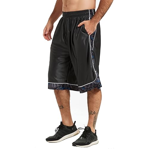 HQUEC Men's 12" Athletic Shorts Long Basketball Workout Shorts Below Knee Loose-Fit with Pockets