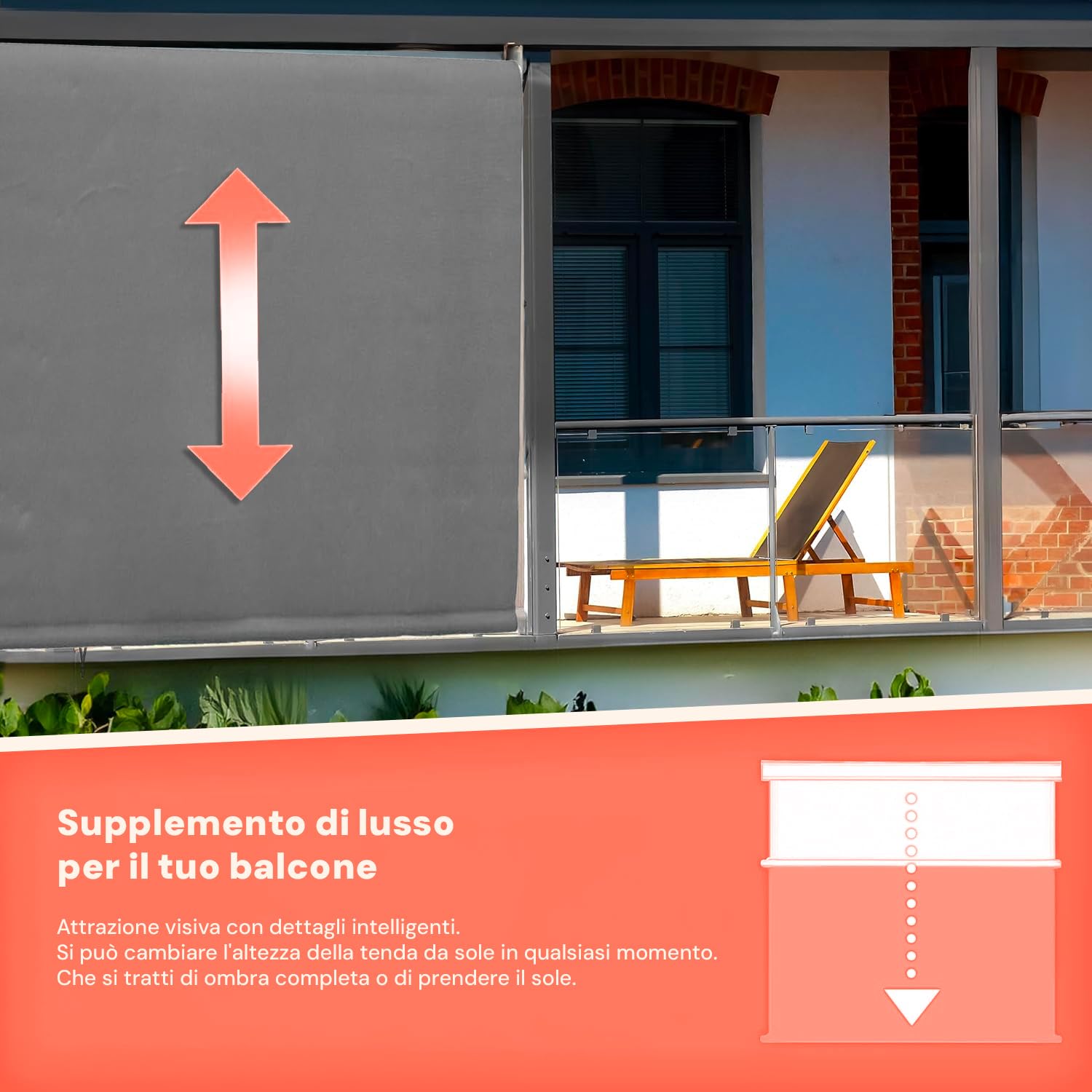 Tenda da Sole a Caduta 250x150 cm con Rullo in Alluminio, Parasole Esterno Grigio, Attacco Soffitto Incluso