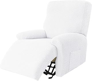ZRCYXDW 4 Piezas Funda Sillon Relax Reclinable Elasticidad, Gruesa Spandex Funda De Sillón Extraíble con Bolsillos Laterales Funda para Sillón Reclinable Antideslizante-Blanco-1 plazas