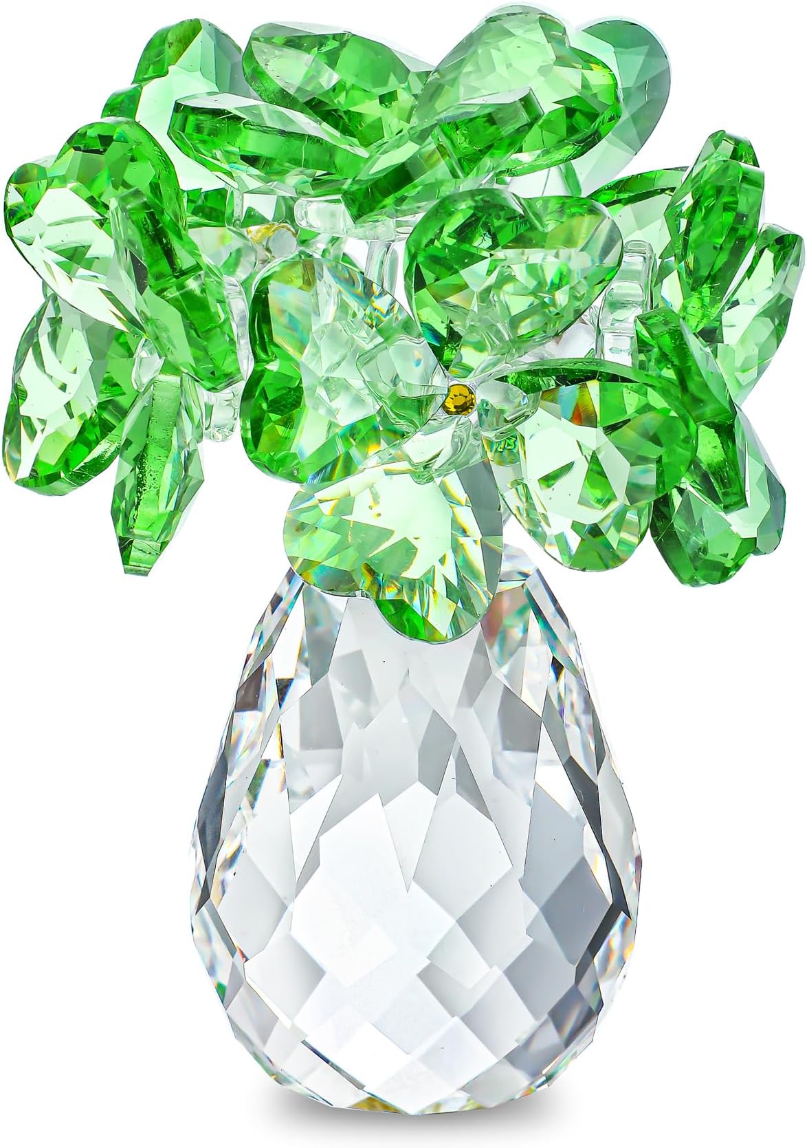 H&D HYALINE & DORA Crystal Four-Leaf Clover Figurine Collectibles, Lucky Gifts for Mom, Girlfriend, Women - Green Crystal Flowers Ornament, Table, Bookshelf, Car Decor