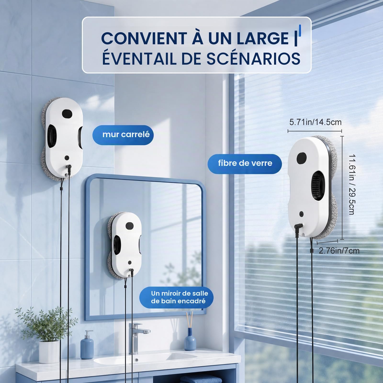 Robot Laveur de Vitre 5600Pa, Fonction Double Jet et Télécommande